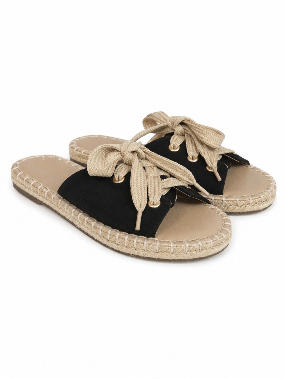 NWOB Restricted Black Lace Up Espadrille Slides Size 7, Coastal, Euro Summer